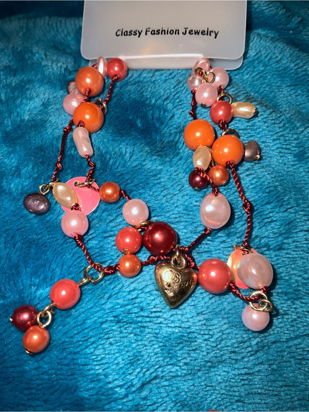 Vintage Y2k Beau Defi "Classy Sunset Beaded Multi-Strand HeartCharm Bracelet NOS